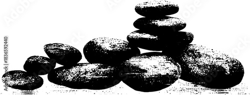 Black and white stencil art of desert pebbles arrangement for urban decor