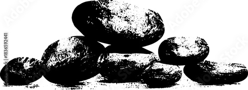 Black and white desert pebbles stencil illustration for design and decor