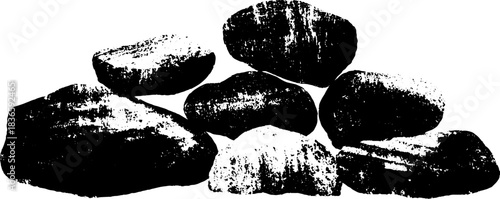 Black and white stencil illustration of desert pebbles arrangement for design projects