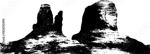 Black and white stencil illustration of iconic desert rock towers for artistic design