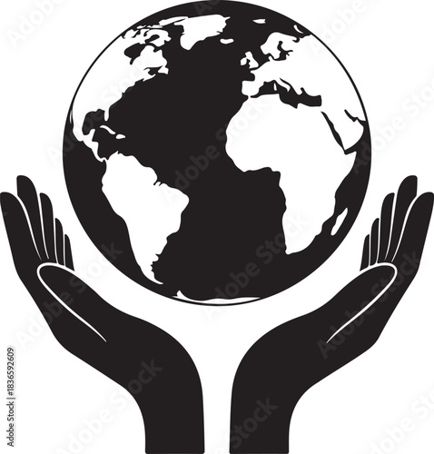 Hands holding the planet earth icon silhouette