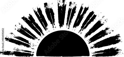 Dynamic black and white stencil art of expanding dotted rays for modern design projects