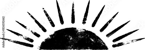 Black and white stencil art of expanding dotted rays for urban design