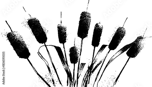 Black and white cattail silhouette for nature and seasonal design