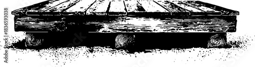 Elevated wooden plating design in black and white stencil illustration