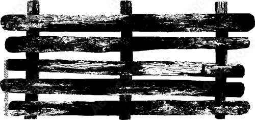 Black and white stencil illustration of elevated wooden plank design for urban art