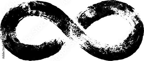 Black and white grunge infinity symbol with entangled loops for design posters and urban art