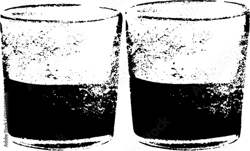 Black and white stencil illustration of etched glass tumblers for modern decor
