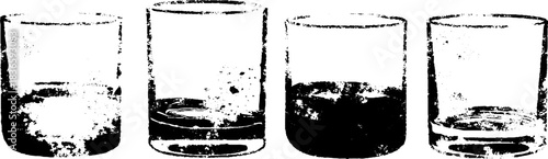 Black and white stencil illustration of etched glass tumblers for design use