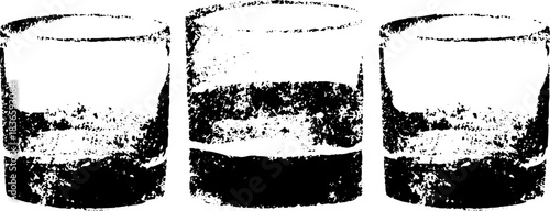 Black and white stencil of etched glass tumblers for artistic design