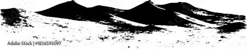 Black and white silhouette of faint shifting dunes - desert landscape illustration for artistic design