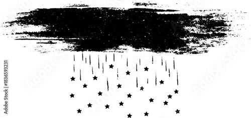 Monochrome stencil art with starry rainfall and grunge cloud for creative designs