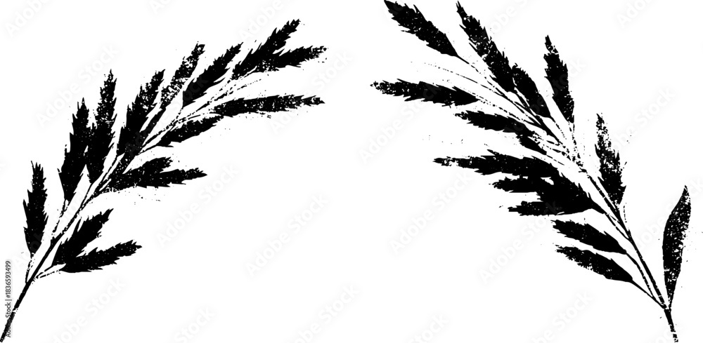 Obraz premium Black and white stencil of flowing meadow wheat illustration for nature design