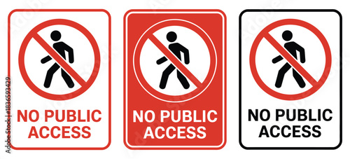 No Public Access Area Prohibited Safety Sign, Printable Prohibition Symbol Set, Silhouette Icon Design, Workplace and Facility Safety Awareness