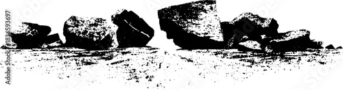 Abstract fragmentary ice shard in black and white stencil illustration