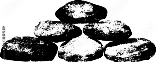 Monochrome stencil art of frost-covered stones for urban design