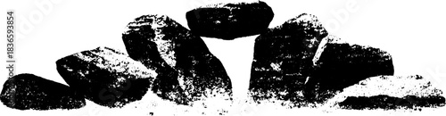 Black and white stencil illustration of frost-crusted stones for winter design