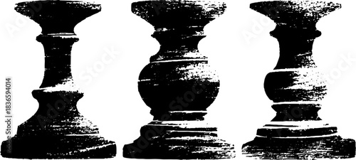 Geometric metal candle holders stencil illustration in black and white for urban art design