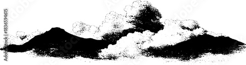 Black and white stencil illustration of heavy moisture clouds for urban art design