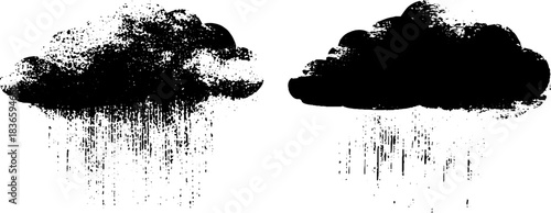 Monochrome stencil art of heavy rain clouds with grunge texture for urban design