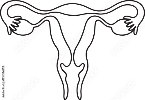 One continuous line drawing of woman uterus. Ovary and womb reproductive system in simple linear style for logo and web banner gynecology medical clinic. one line Icon drawing