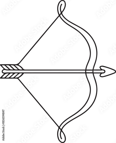 Bow and arrow, continuous line drawing, isolated vector illustration, tattoo, print and logo design, beautiful swan bird silhouette. one line Icon drawing