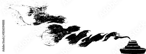 Black and white stencil of incense smoke drift for spiritual and artistic designs