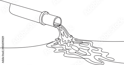Waste discharge pipe into the river. Water pollution concept one-line drawing. one line Icon drawing
