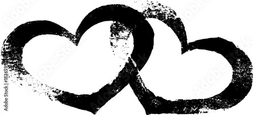 Intertwined heart stencil art with grunge texture for romantic design