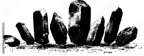 Black and white stencil illustration of jagged stone shards for artistic projects