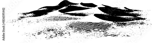 Abstract black and white stencil illustration of layered fog drifting over mountains