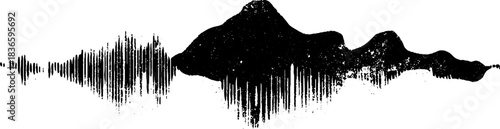 Black and white stencil illustration of layered waveforms for urban art design