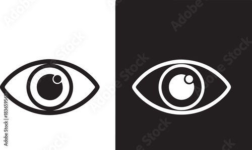 Eye Icon in White on Black and Black on White vision sight on transparent background