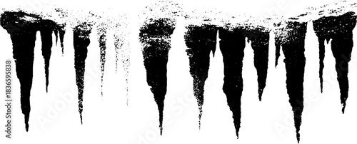 Black and white stencil art of long icicles with grunge texture for winter designs