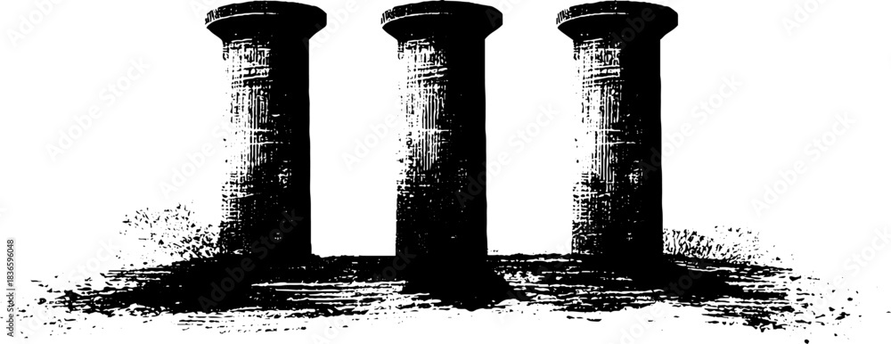 Naklejka premium Black and white stencil illustration of three concrete pillars
