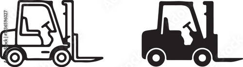 Two Icons of a Forklift Truck One Outline and One Solid Black industrial vehicle material handling on transparent background