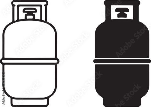 Two Icons of a Gas Cylinder One Outline and One Solid Black propane tank fuel on transparent background