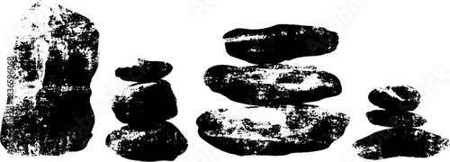 Black and white stencil illustration of river stones for wall art and design