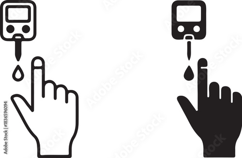 Two Icons of Finger Prick for Blood Glucose Test diabetes measurement on transparent background