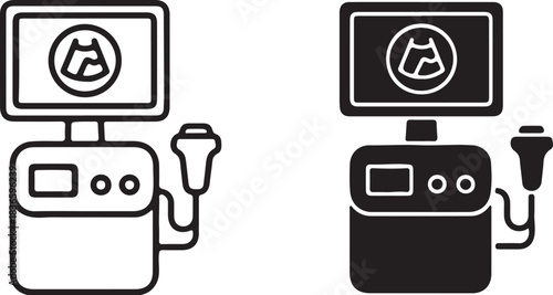 Ultrasound Machine Icon Set Black and White medical equipment on transparent background