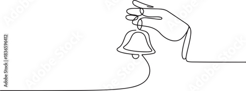 continuous line of hand holding bell. minimalistic simple line of hand and bell.one line vector drawing. one line Icon drawing