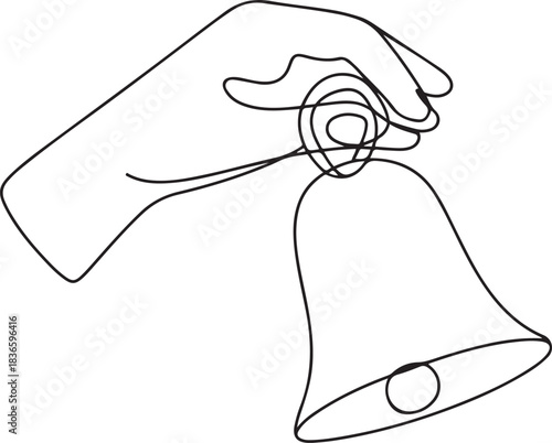 continuous line of hand holding bell. minimalistic simple line of hand and bell.one line vector drawing. one line Icon drawing