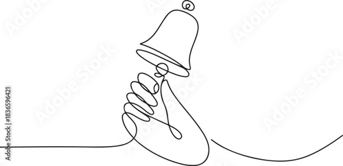 continuous line of hand holding bell. minimalistic simple line of hand and bell.one line vector drawing. one line Icon drawing