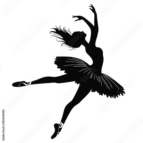 Vector illustration silhouette of a graceful ballerina performing an arabesque in a tutu