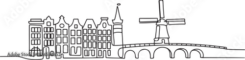 Single one line drawing Amsterdam, Netherlands. City concept. Continuous line draw design. one line Icon drawing