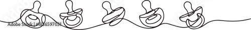 continuous line of baby pacifiers.one line drawing of baby pacifiers isolated. one line Icon drawing