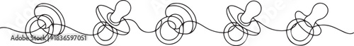 continuous line of baby pacifiers.one line drawing of baby pacifiers isolated. one line Icon drawing
