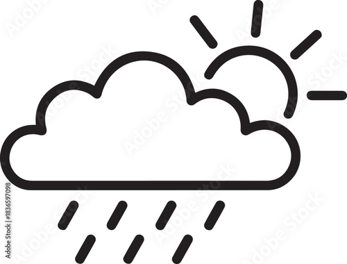 Weather icon indicating occasional showers. Rain and sun at the same time. A natural phenomenon. Vector illustration. one line Icon drawing