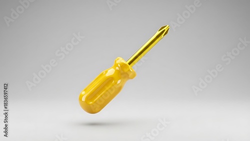 Yellow screwdriver on a light gray gradient background, tool isolated