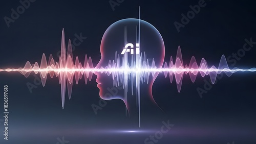 Artificial Intelligence AI Head Silhouette with Sound Waves